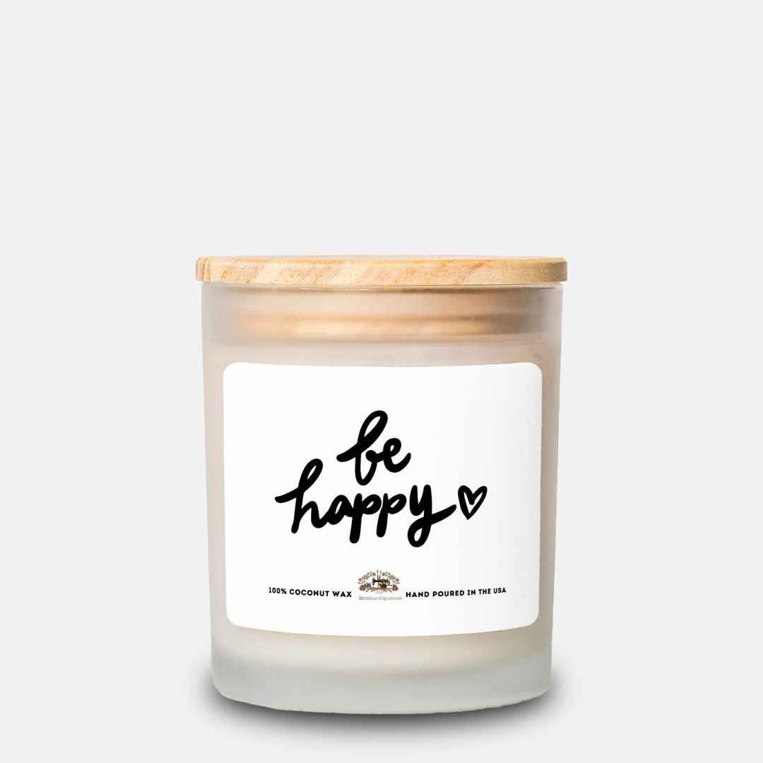 Be Happy Candle Frosted Glass (Hand Poured 11 oz)
